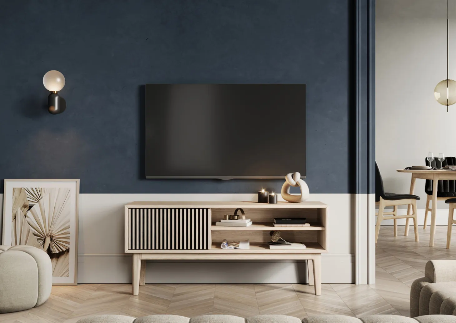 Broholm TV-bänk Lameller 124x55 cm Vitoljad Ek