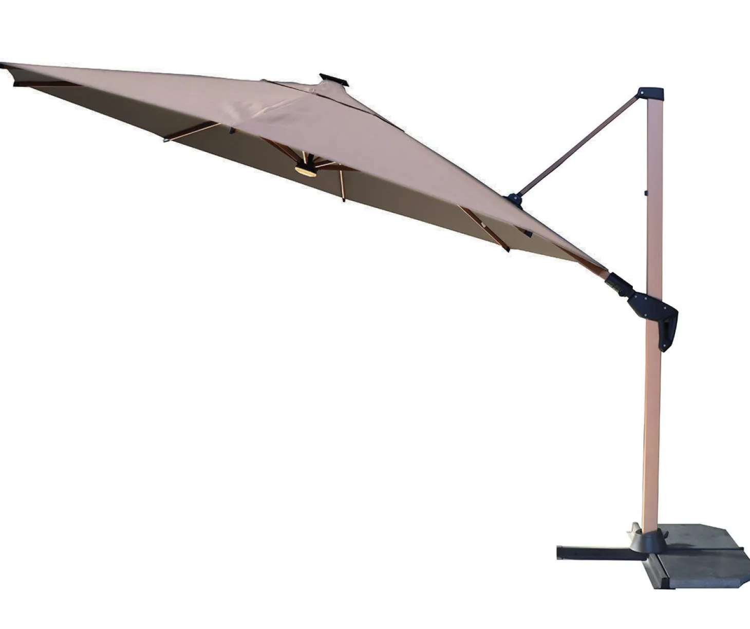 Caserta Frihängande Parasoll Beige/Wood 3x3m LED