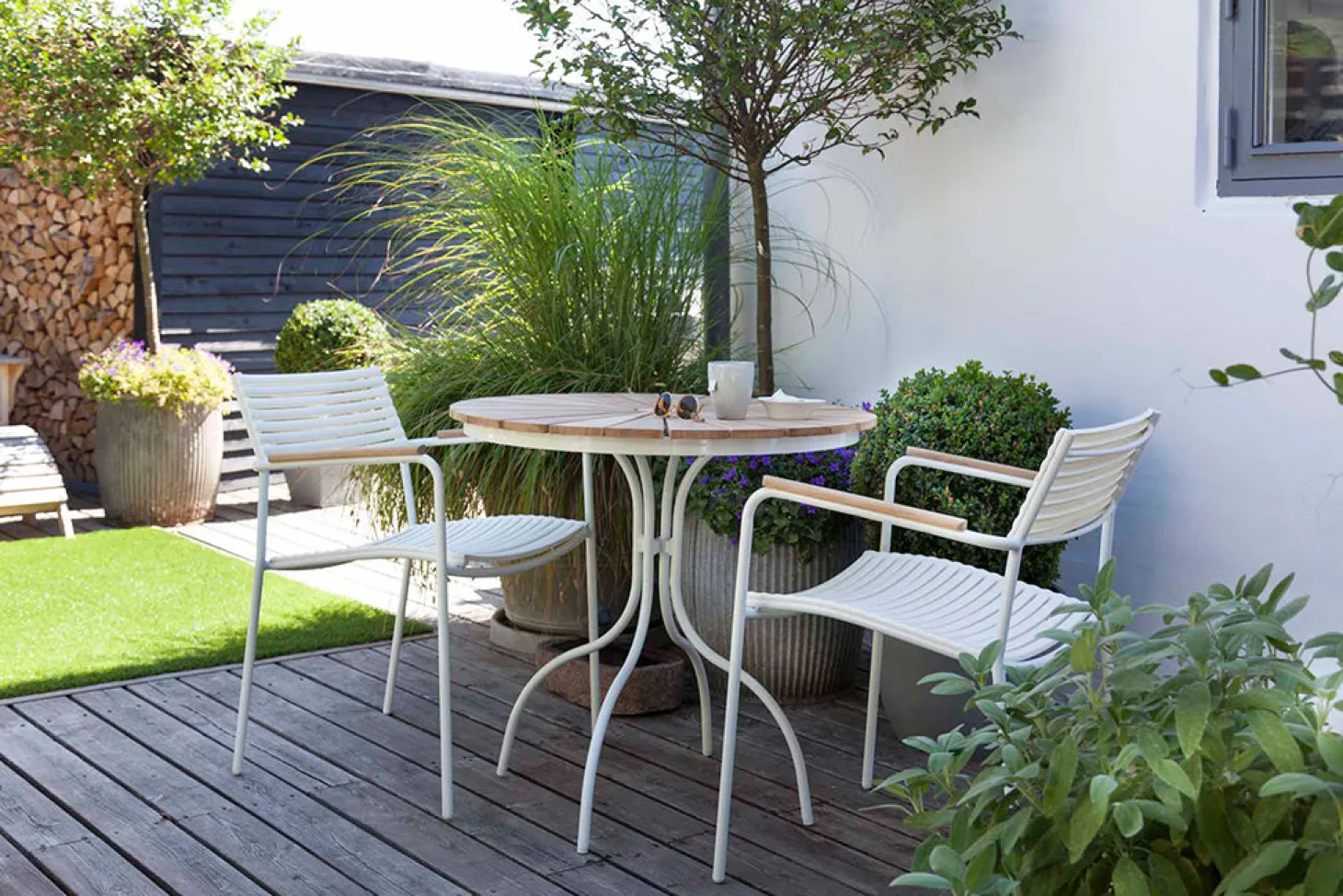 Ellen Cafébord 80 cm Rund Teak/Vit