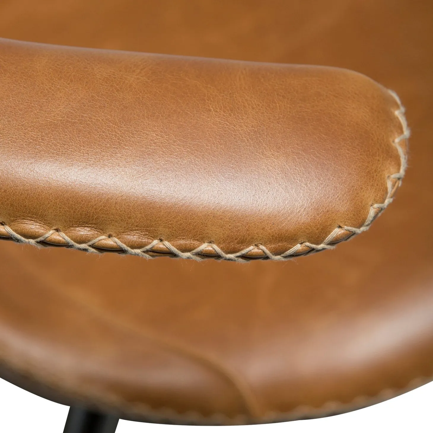 Flair Stol Light Brown Leather, Round Black