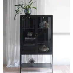 Milano Skåp 160 cm höga ben Glas Svart