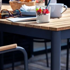 Mood/Mood Classic Trädgårdsmöbelset i Teak och Aluminium Antracit 167 cm + 4 stolar