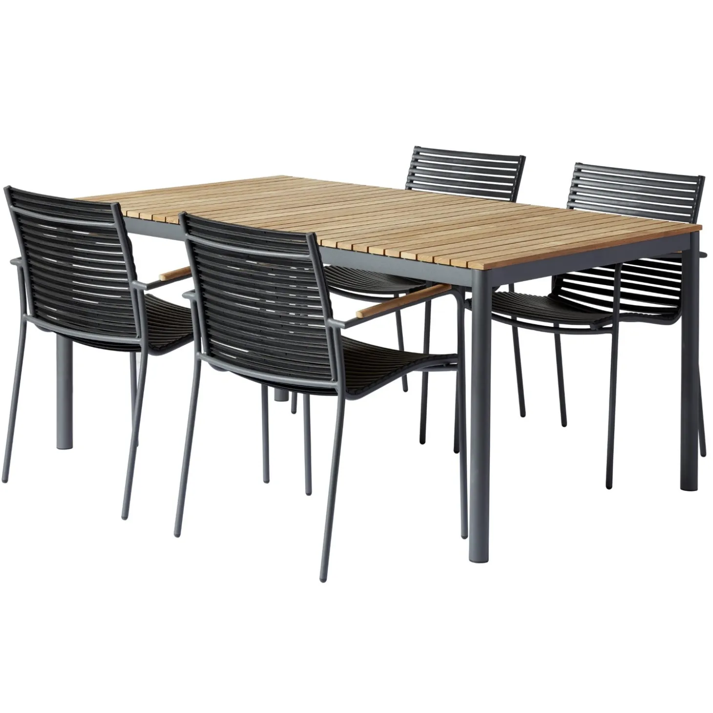Mood/Mood Classic Trädgårdsmöbelset i Teak och Aluminium Antracit 167 cm + 4 stolar