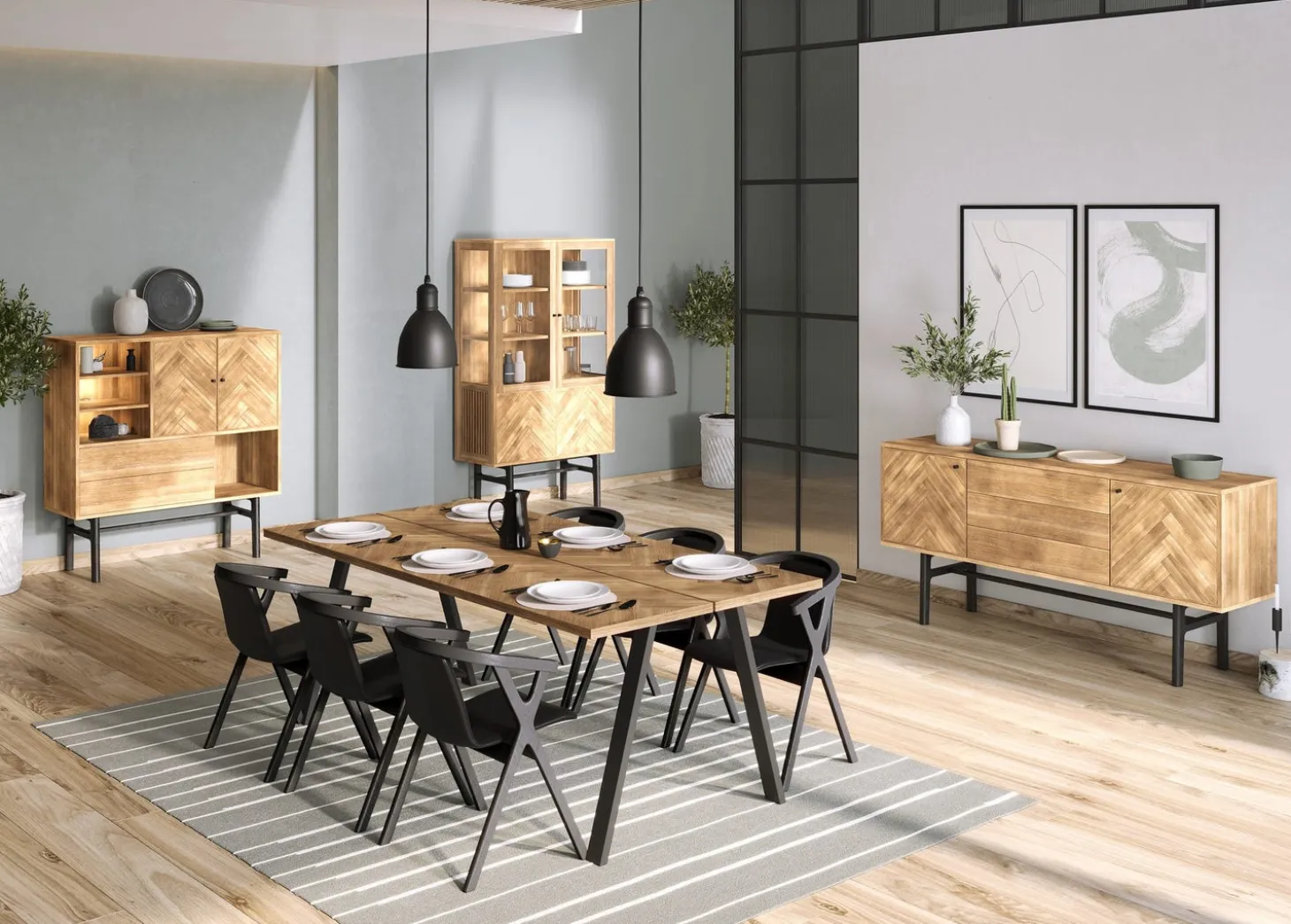 Sideboard Nr.230 Fiskbensdörrar 180x85 cm Oljad Ek