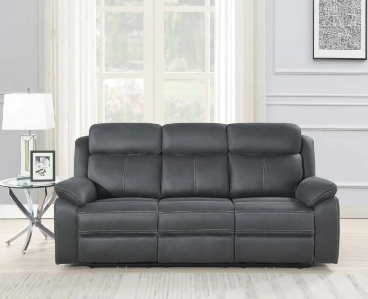 Teddy 3-Sits Reclinersoffa Grått Microfibertyg