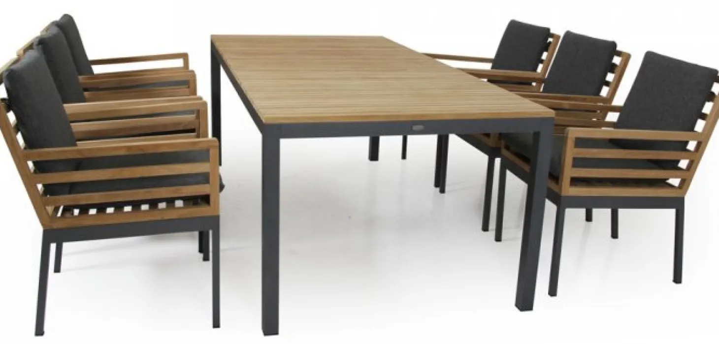 Zalongo Matgrupp Teak/Grå Alu ink 6st Karmstolar