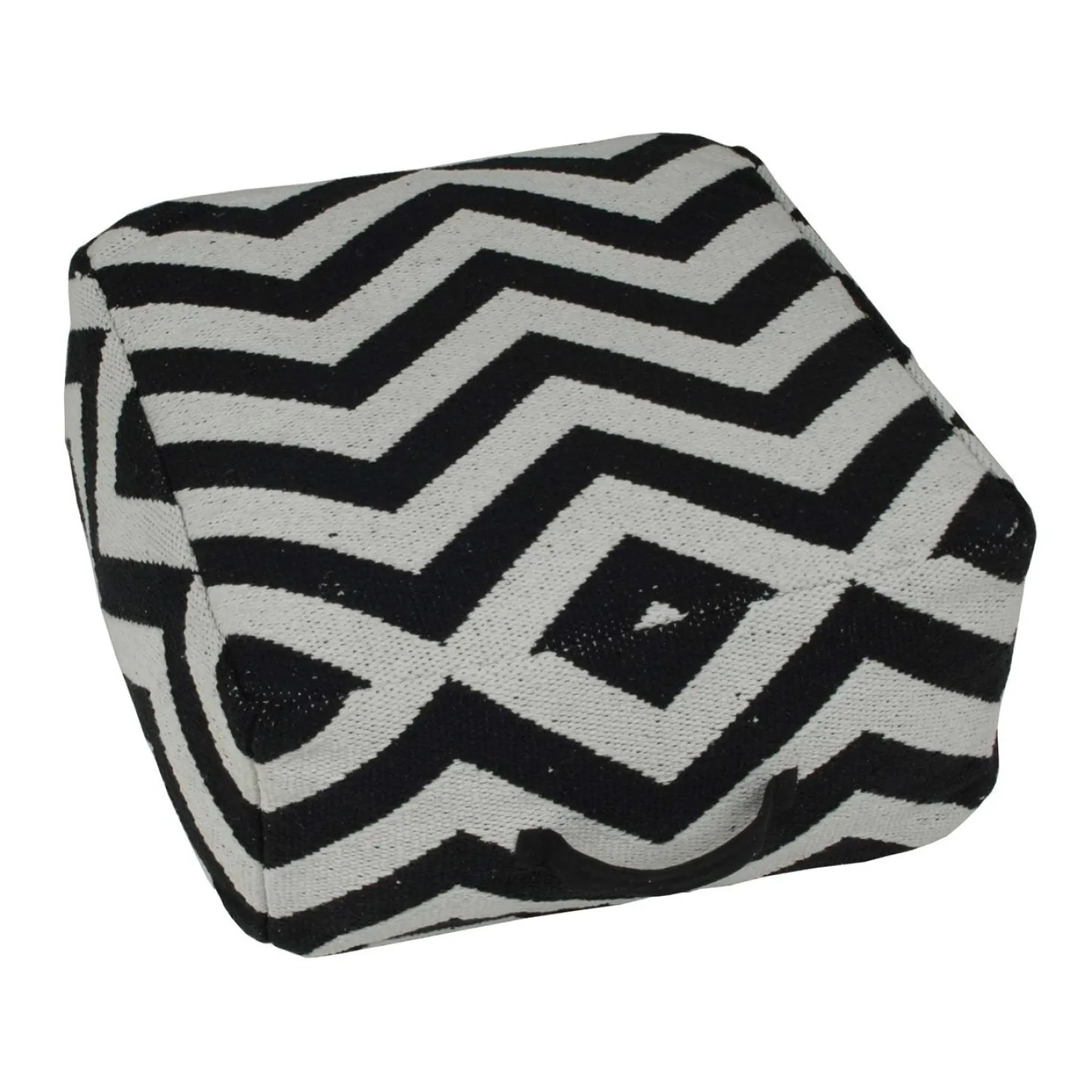 Zigzag Puff med Handtag Svart/Vit