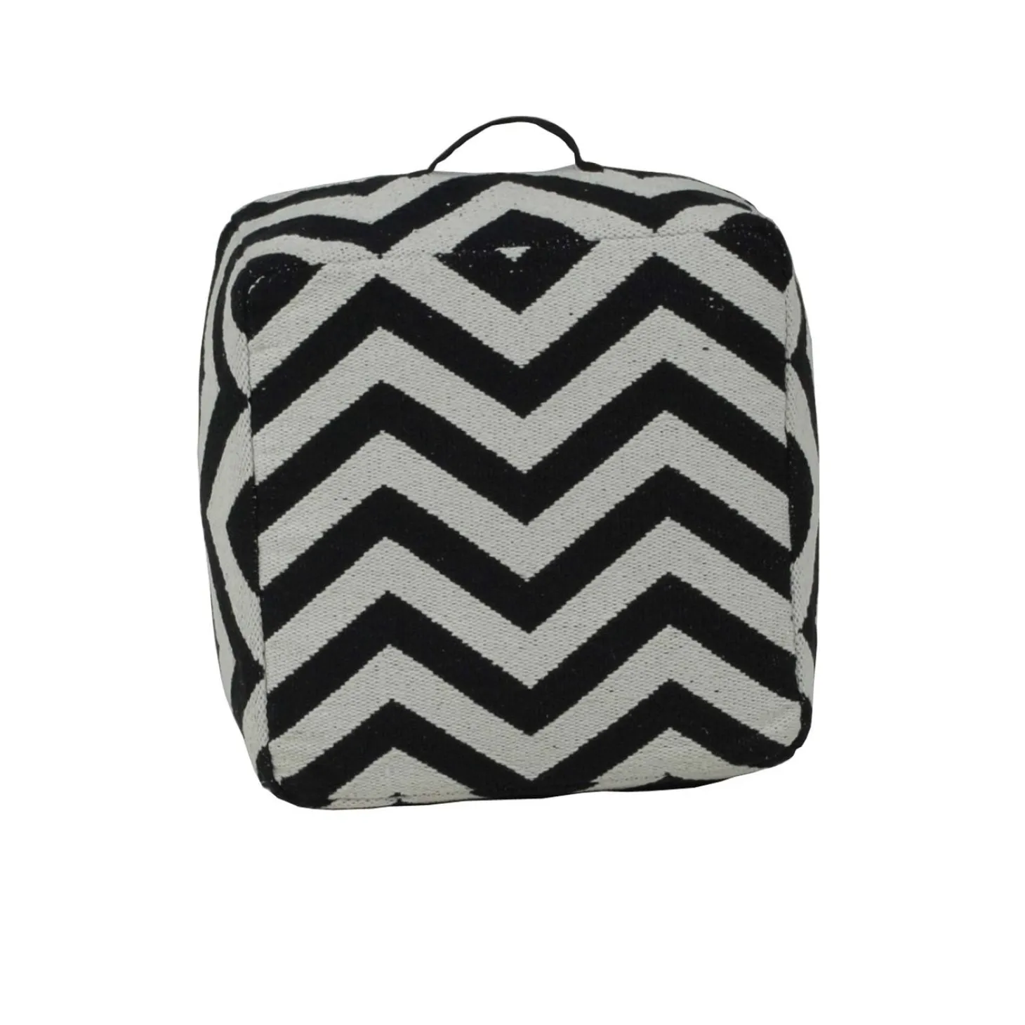 Zigzag Puff med Handtag Svart/Vit