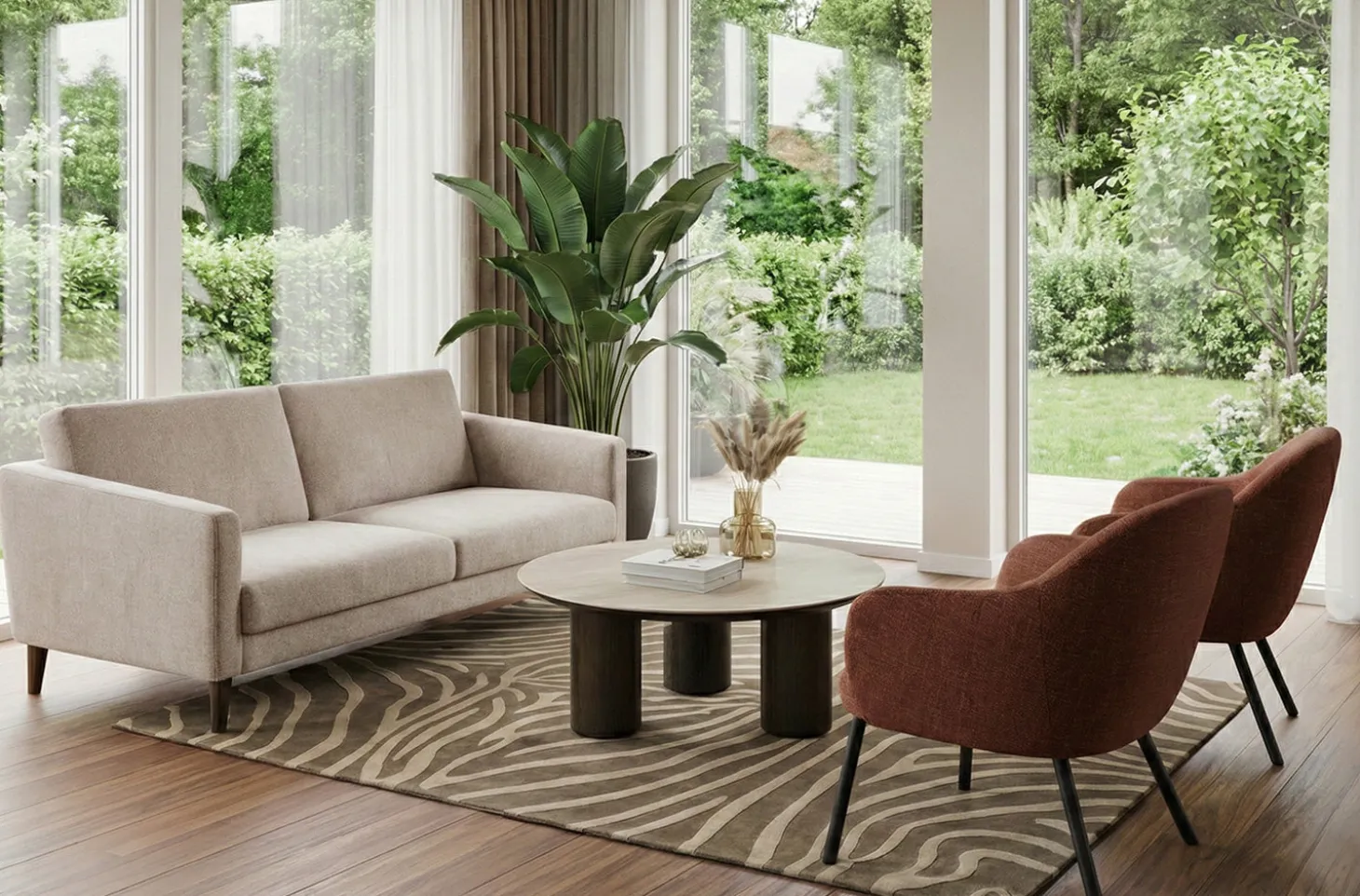 Aria Soffbord 90 cm Rund Brun / Keramisk Travertin
