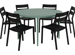 Bigby Matgrupp Rund 130 cm ink 6st Delia stolar Dusty Green / Svart