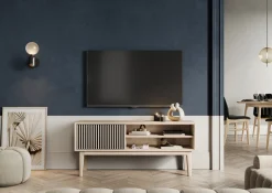 Broholm TV-bänk Lameller 124x55 cm Vitoljad Ek