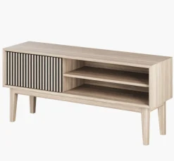 Broholm TV-bänk Lameller 124x55 cm Vitoljad Ek