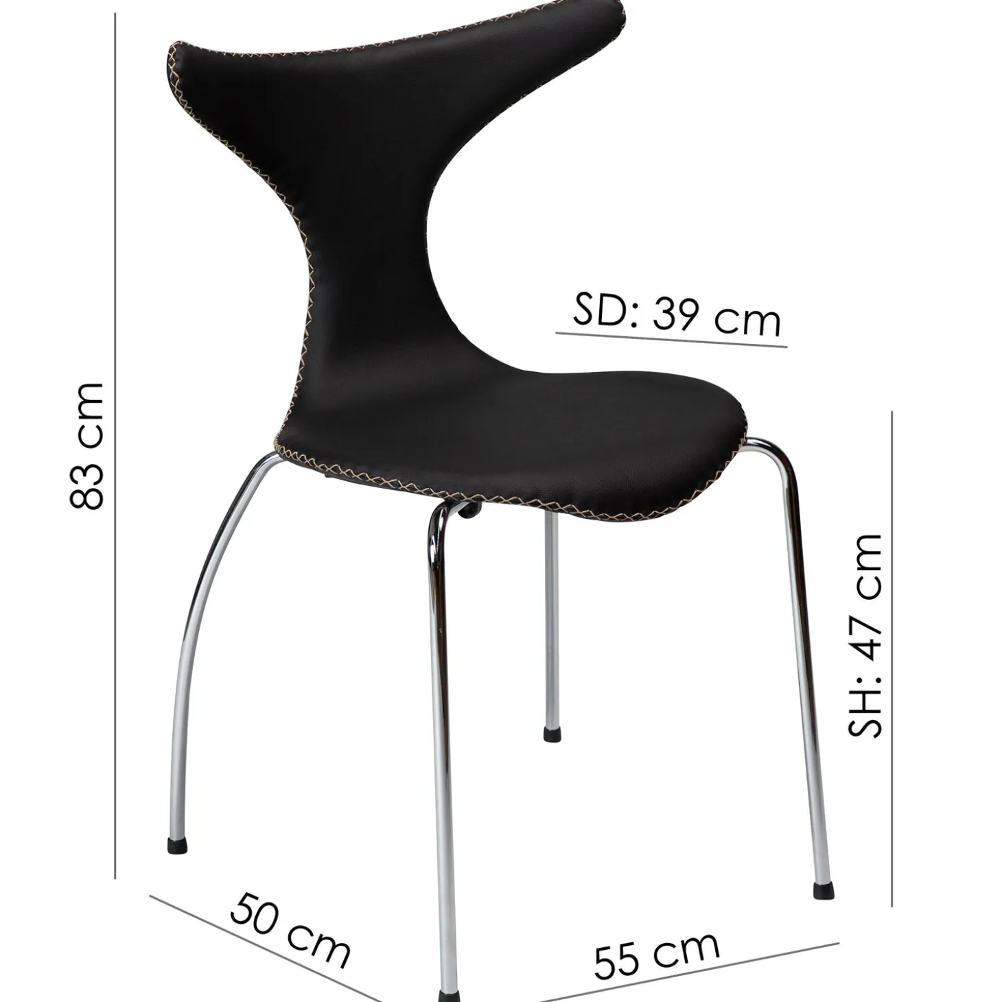 Dolphin Stol Black Leather, Chrome