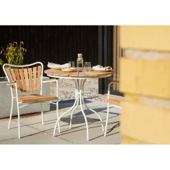 Ellen Trädgårdsmöbelset i Teak och Aluminium 80 cm + 2 stolar, Vit