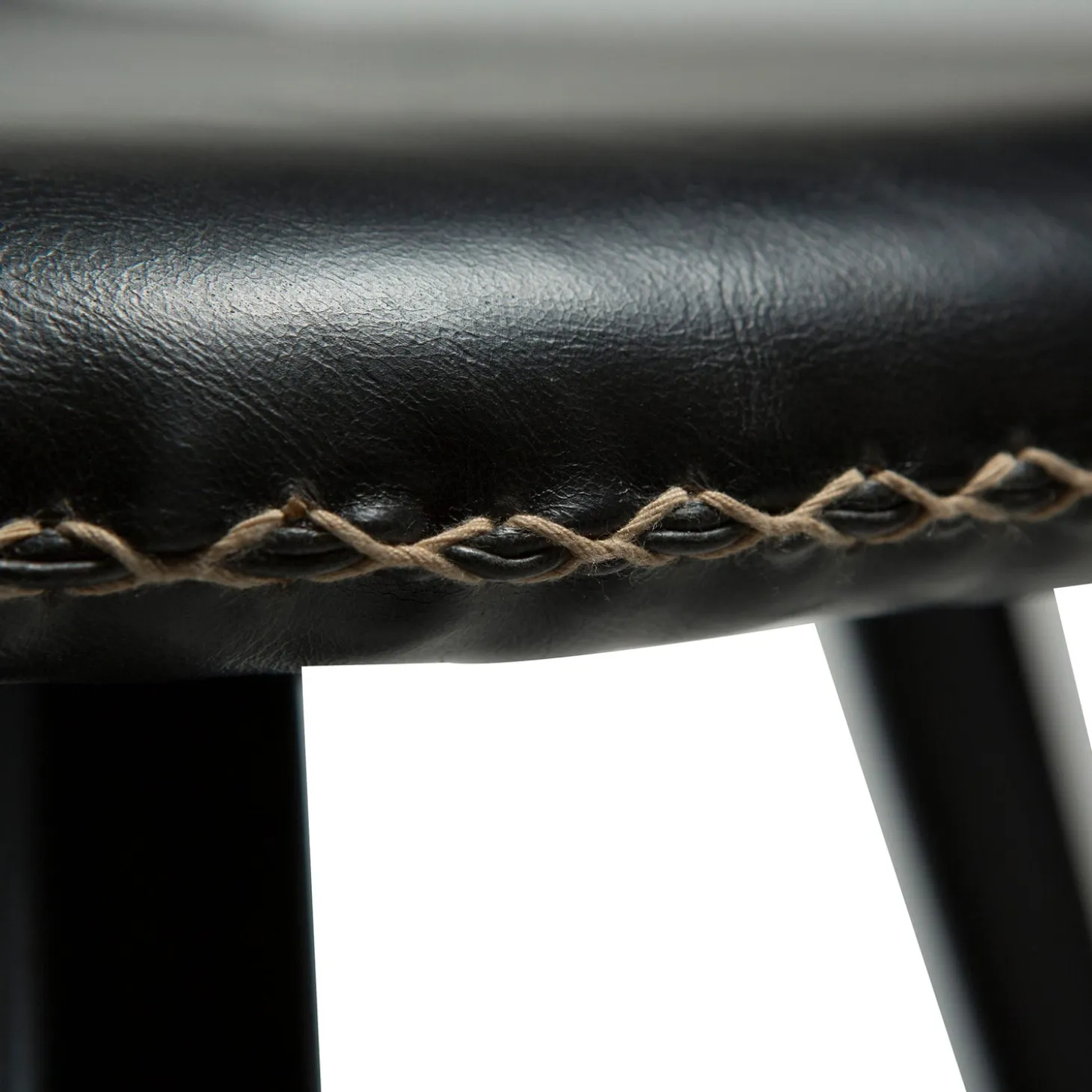 Flair Stol Vintage Black Art.Leather, Round Black