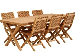 Julita Matgrupp 220x90 cm Teak ink 6st Fällstolar