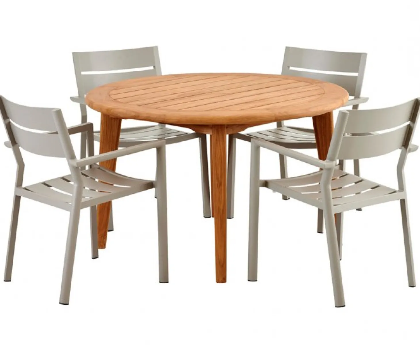 Lilja Matgrupp Rund 120 cm Teak ink Delia Karmstolar 4st