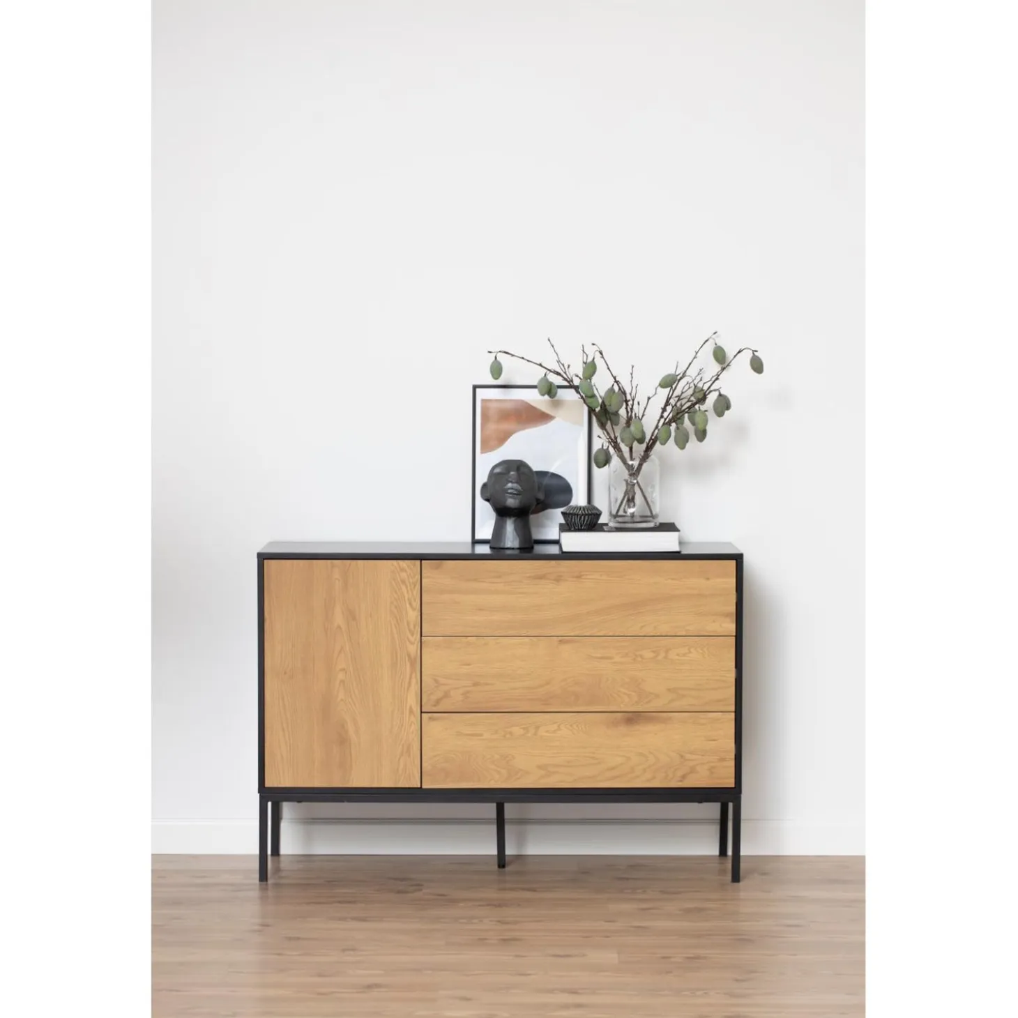 Notting Hill Sideboard 3 lådor 120x40x82 cm Svart/Ek
