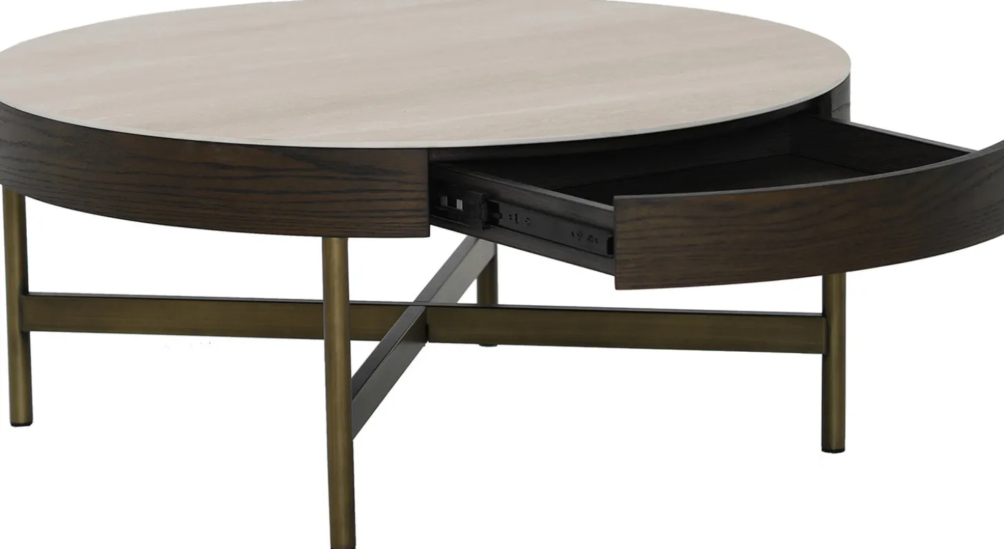 Novum Soffbord 90 cm Rund Brun / Bronz / Keramisk Travertin